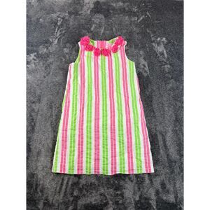 Lilly Pulitzer Striped Floral Lined Midi Dress Sleeveless Pink Green Girls 12